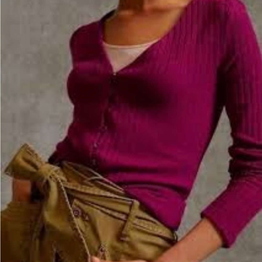 Anthropologie Maeve Fuchsia Metallic feminine,button down cardigan.Size XL
